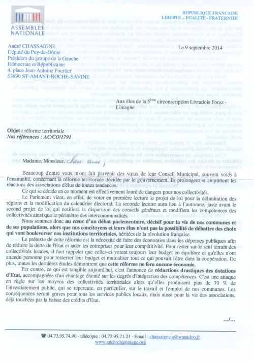 chassaigne réforme territoriale