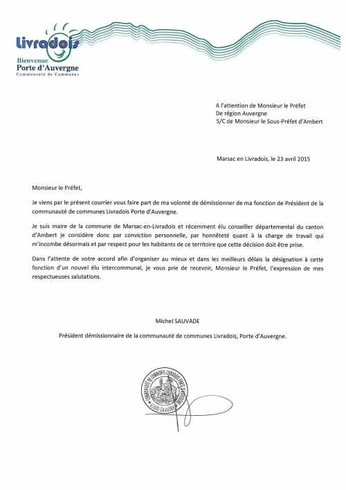courrier démission président